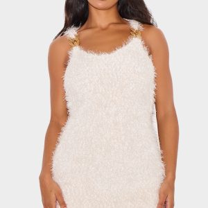 Cream Bobble Eyelash Chain Trim Mini Dress