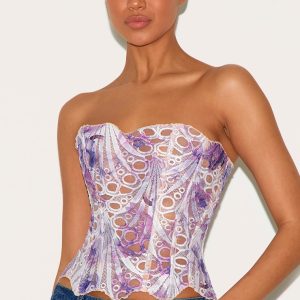 Purple Textured Sheer Floral Lace Corset