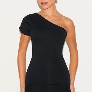 Black One Shoulder Asymmetric Top