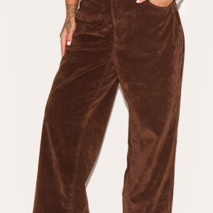 Plus Brown Wide Leg Faux Suede Trousers