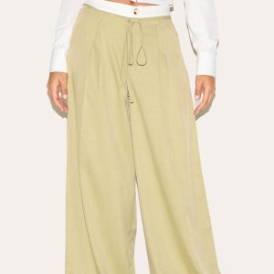 Tall Sage Mid Rise Boxer Detail Wide Leg Trousers