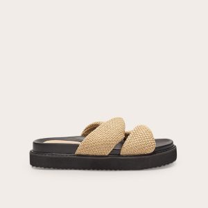 Raffia Twist Strap Round Toe Footbed Sandals