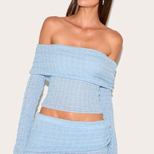 Blue Bardot Textured Knit Top