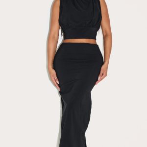 Shape Black Stretch Woven High Waisted Maxi Skirt