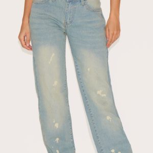 Faded Vintage Wash Splattered Effect Straight Leg Jeans