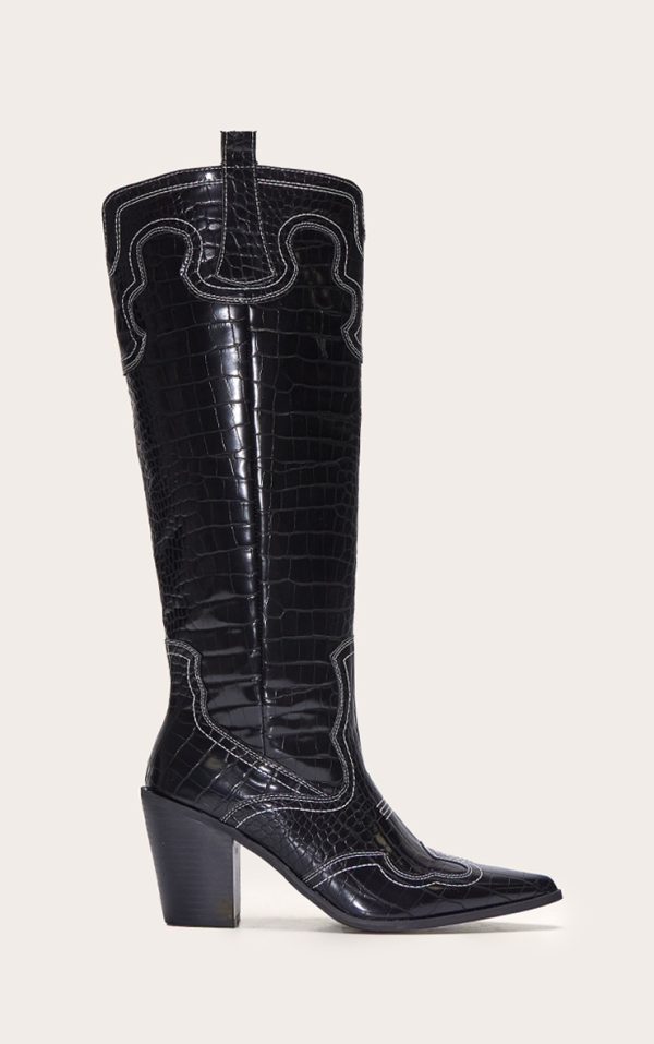 2da49afca578f71dde7b03b14e35774b40f3f6ae_CNL7085_1_black_croc_pu_point_toe_western_stitch_knee_high_block_heeled_boots