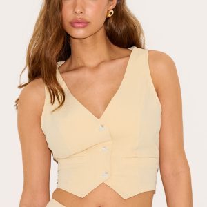 Butter Yellow Linen Look Backless Waistcoat