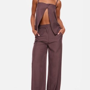 Chocolate Woven Straight Leg Trousers