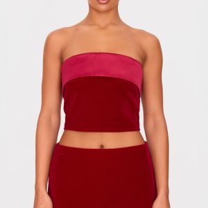 Burgundy Velvet Satin Foldover Long Top