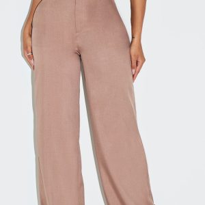 Shape Taupe High Waisted Tailored Turn Up Hem Wide Leg Trousers