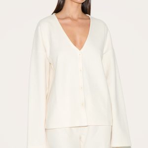 Cream Heavy Brushed Rib V Neck Button Up Cardigan