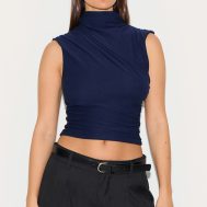 2e43ffbcb0c9e9d625e7b26cec5cb42b3c2da4b2_CNM6688_1_navy_soft_touch_ruched_detail_long_top