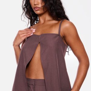 Chocolate Woven Open Front Cami Top