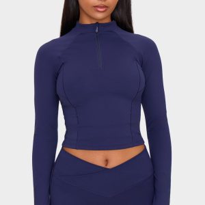 Navy Sculpt Quarter Zip Gym Top
