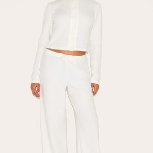 Petite Cream Super Soft Drawstring Wide Leg Trousers