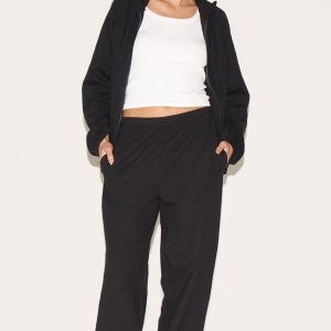 Petite Black Interlock Wide Leg Joggers