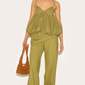 Olive Wide Leg Drawstring Trousers