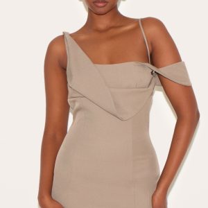 Taupe Woven Drape Mini Dress