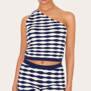 Petite Navy Knitted Striped Shorts