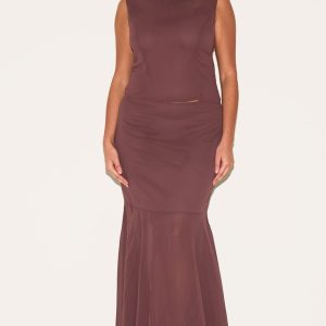 Plus Dark Plum Chiffon Maxi Skirt
