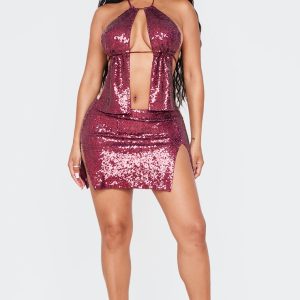 Shape Burgundy Sequin Mini Skirt