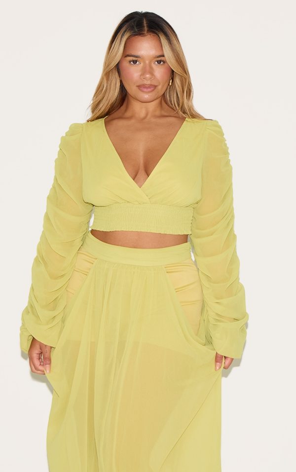 2f18f5b4966f8bd855763826d376af877846aad4_CNM6237_1_shape_lime_chiffon_balloon_sleeve_plunge_front_cinched_waist_blouse
