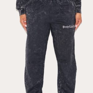 PRETTYLITTLETHING Shape Charcoal Grey Printed High Waist Wide Leg Joggers