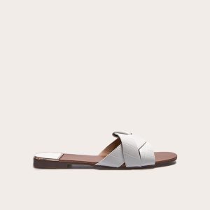 White Croc PU Strap Over Flat Sandals