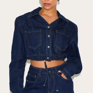 Petite Dark Indigo Cropped Denim Jacket