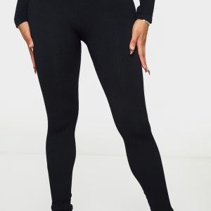 Shape Black Contour Ribbed Split Hem Leggings
