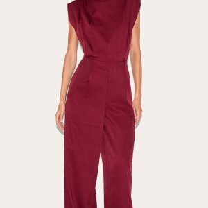 Dark Plum Woven Cap Sleeve Flare Jumpsuit