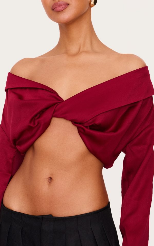 2fb03870814478c4581a8a2db29cedc1f6e4da13_CNL6015_4_burgundy_satin_bardot_twist_front_crop_blouse