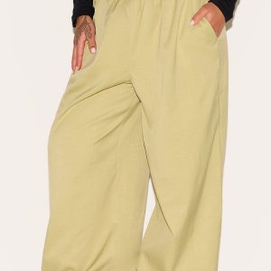 Plus Sage Green Woven Elasticated Waist Wide Leg Trousers