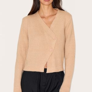 Oatmeal Knit Asymmetric Button Up Cardigan