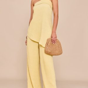 Lemon Textured Wide Leg Trouser