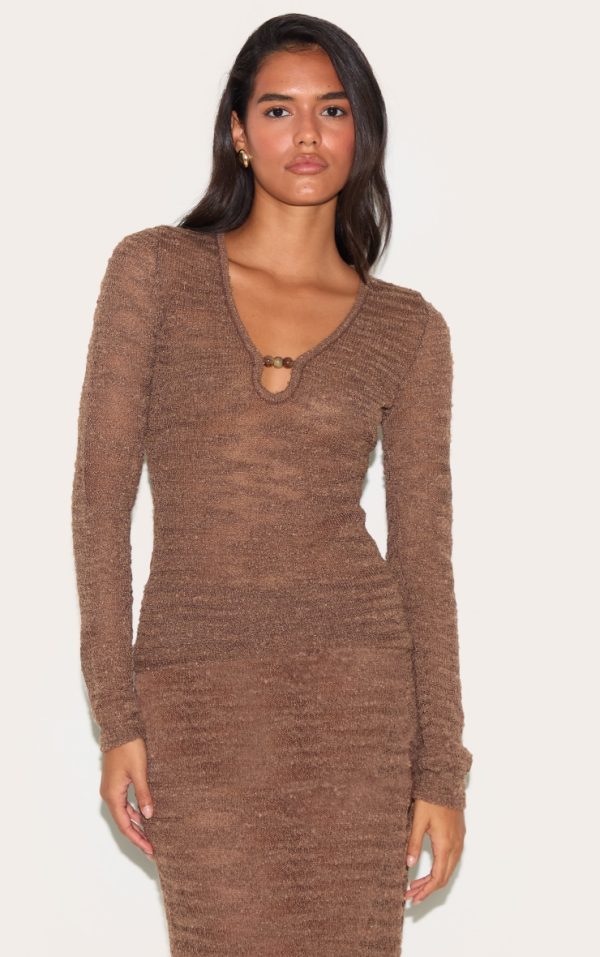 30571dc7fc78584993396d4b8f0af14b07b03092_CNM1228_1_chocolate_sheer_bobble_crochet_long_sleeve_beaded_keyhole_cut_out_top