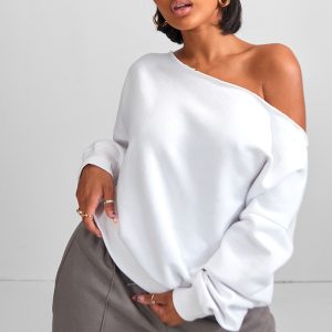 Shape White Sweat Raw Edge Slouch Sweatshirt