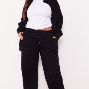 Plus Black Mid Rise Seam Detail Straight Leg Joggers