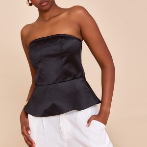 Black Satin Peplum Corset
