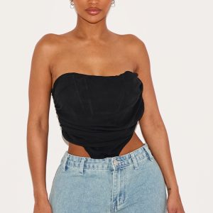 Shape Black Chiffon Ruched Corset Crop Top