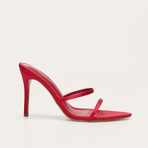 Red Pu Point Toe Sling Back High Stiletto Heeled Sandals