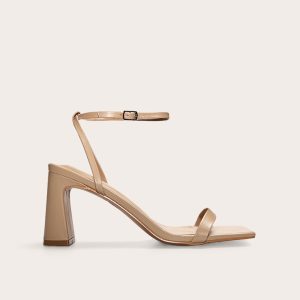 Nude PU Pu Square Toe Barely There Block High Heel Sandals