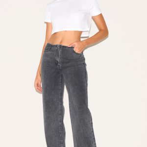 Washed Grey Low Rise No Waistband Straight Leg