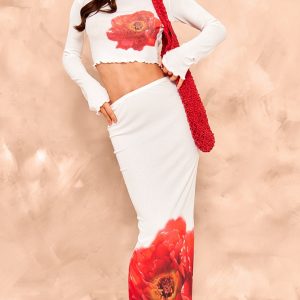 White Floral Print Maxi Skirt