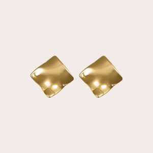 Gold Water Resistant Crinkle Twist Stud Earrings