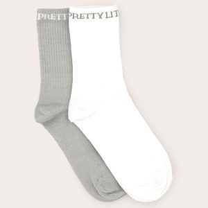 PRETTYLITTLETHING Grey Logo 2 Pack Socks