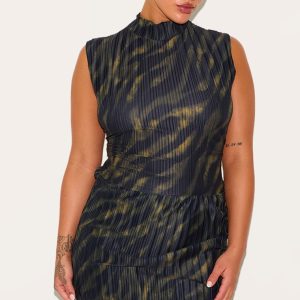 Plus Black Plisse High Neck Top