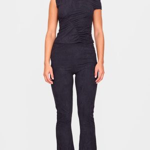 Black Faux Suede Skinny Flared Trousers