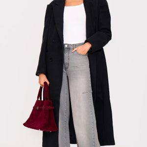 Washed Grey Thigh Split Wide Leg Style Jeans