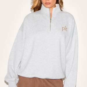 PRETTYLITTLETHING Ash Grey Printed Quarter Zip Sweatshirt